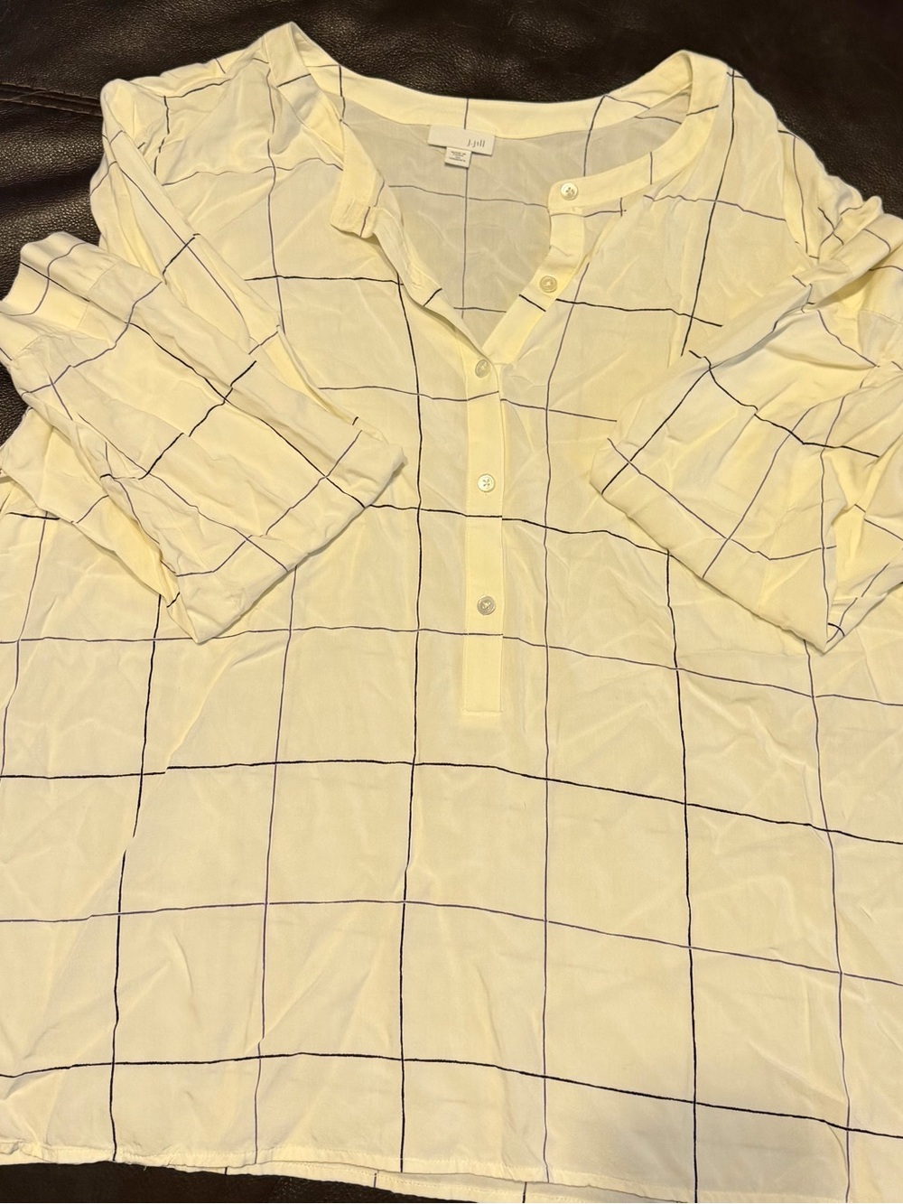 *** PLUS SIZE SALE***J. Jill Cream Button-Front Tunic with Navy Grid